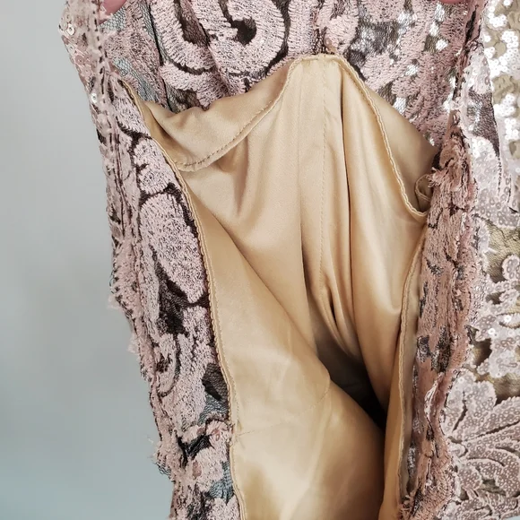 27) TADASHI SHOJI Sequin Champagne V-Neck Sleeveless Cocktail Sz. 12 - Picture 7 of 10